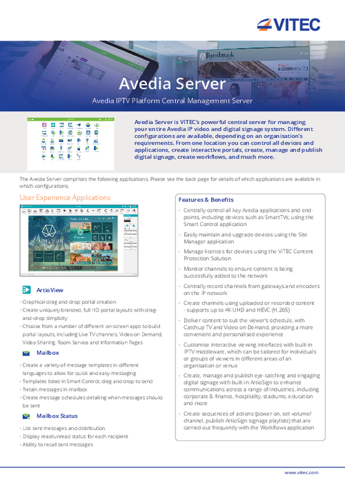 Avedia Server Software Datasheet